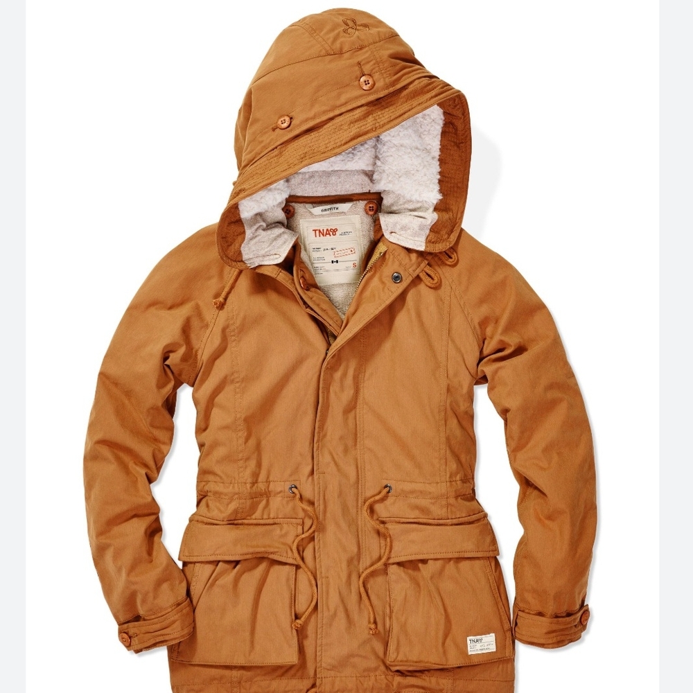 TNA Tan Utility Jacket with Hood and Weather-Resistant Material